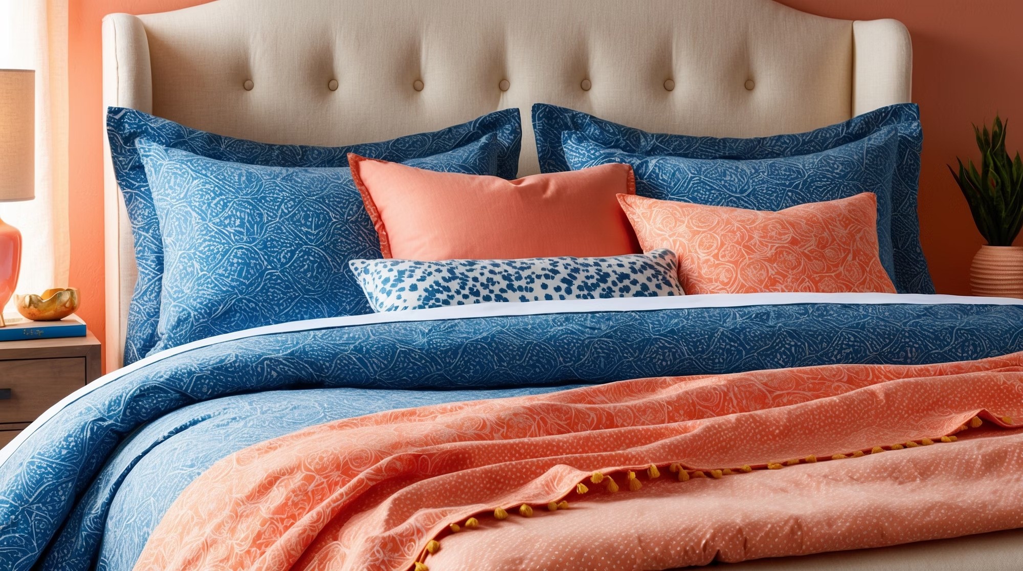 Jogo de cama NIPSE em tons azul e terracota